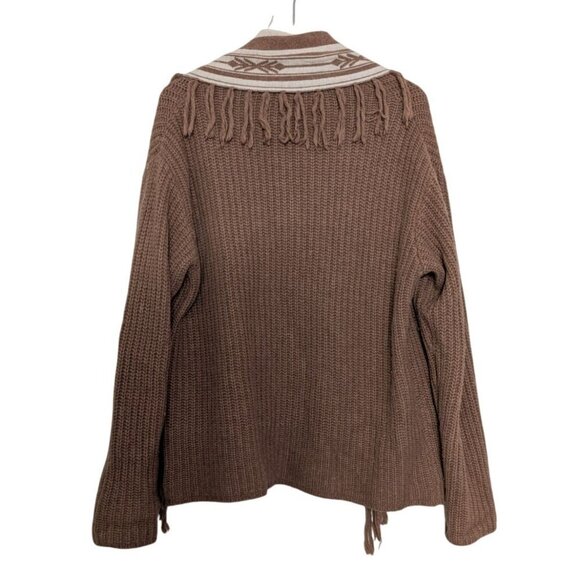 12th Street By Cynthia Vincent Ribbed Fringe Cardigan Womens Size Medium Brown - Picture 6 of 10